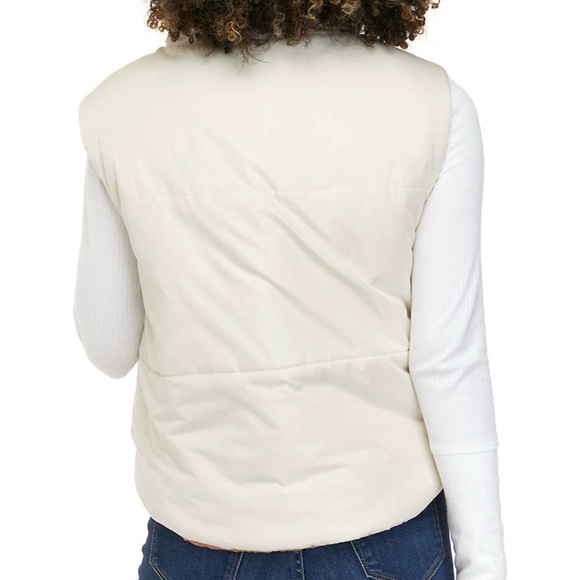 Cozy Reversible Puffer Vest Sleeveless Jacket Womens XL Beige Tan Trendy New - Picture 10 of 14
